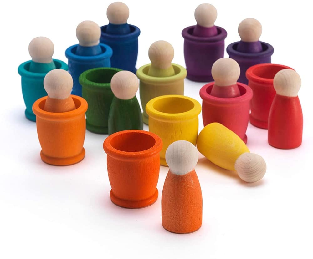 Pips & Pods - 12 Piece Wooden Rainbow Peg Dolls with Cups (Little Star Toys) *3