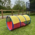 Pop Up Play Tunnel - Red & Yellow, Blue Piping & Mesh Panels