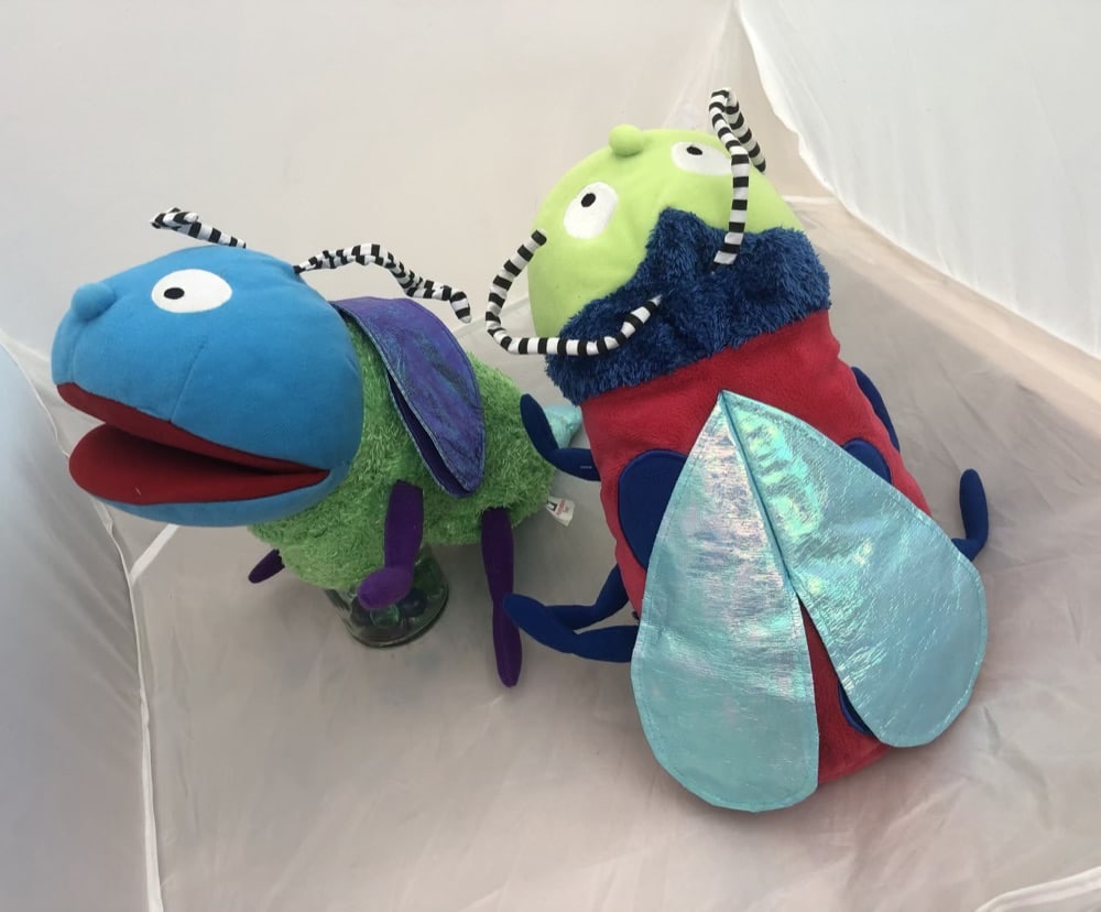 Plush Mosquito Bug Hand Puppet Green Purple Shimmer Wings Blue - Image 2