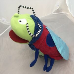 Plush Mosquito Spotty Bug Hand Puppet Red Shimmer Wings Blue
