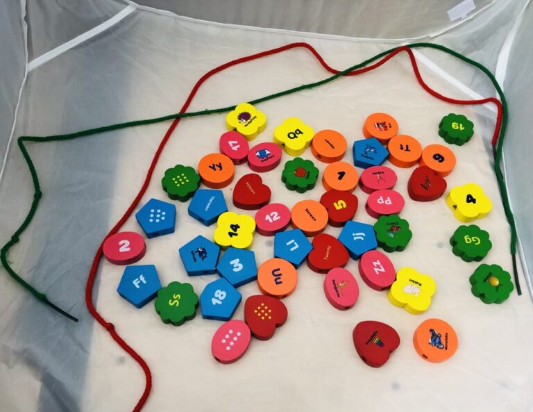 Wooden Threading Beads Letters & Numbers Derbyshire Toy Libraries